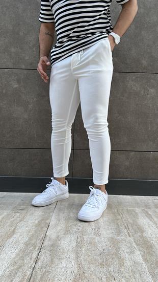 Spor Kumaş Pantolon Likralı Beyaz