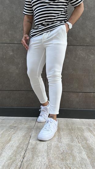 Spor Kumaş Pantolon Likralı Beyaz