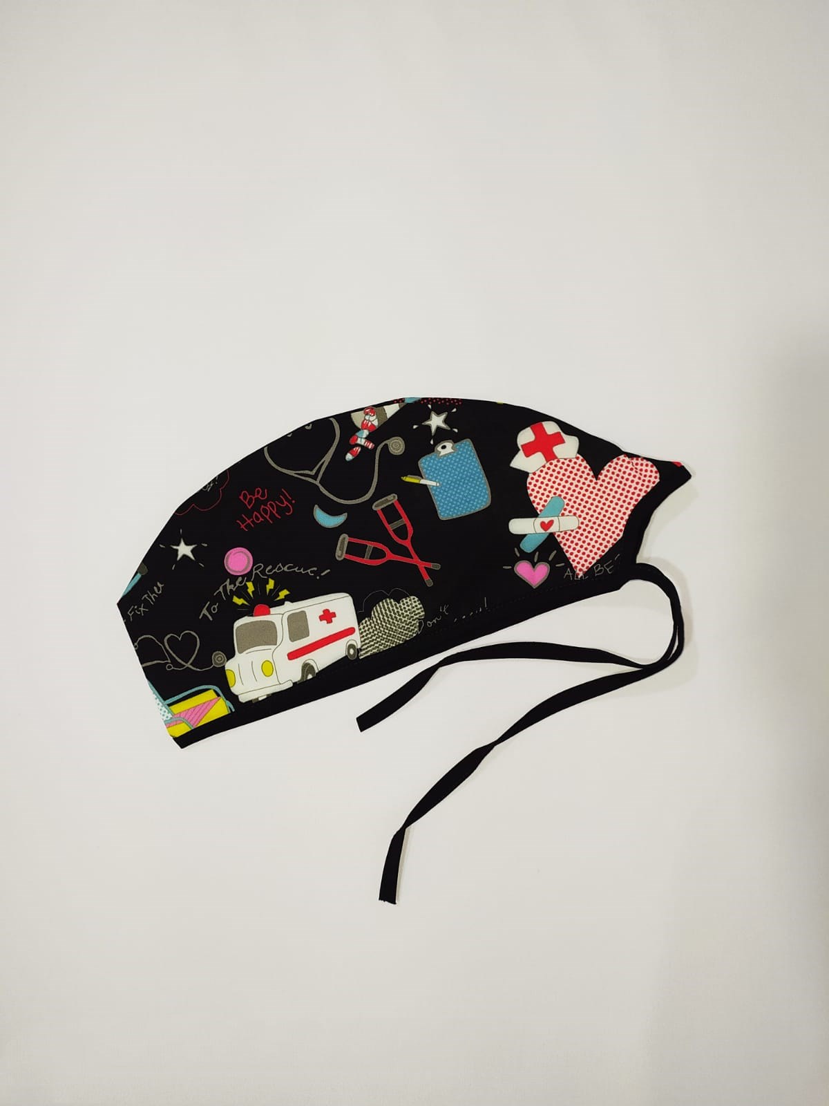 Cerrahi Bone Kalp Desenli Siyah