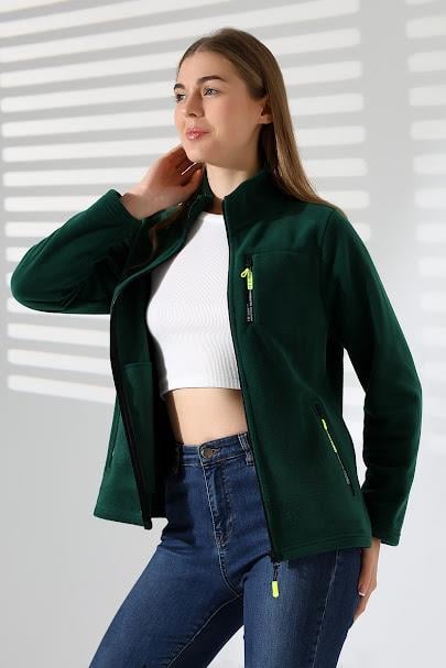 Kadın Hastane Polar Ceket Kara Yeşil