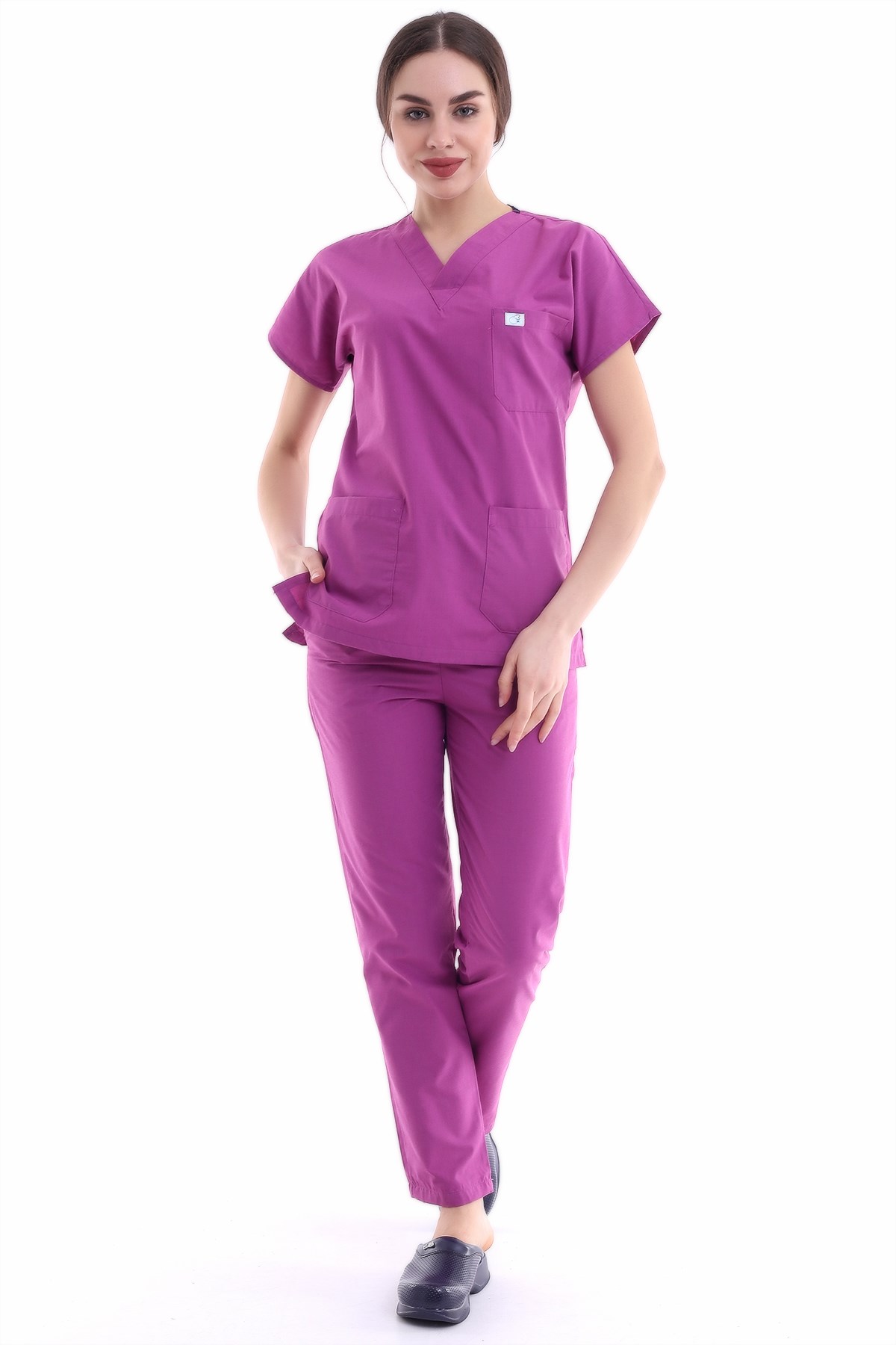 Likralı Hemşire Forması Fuşya