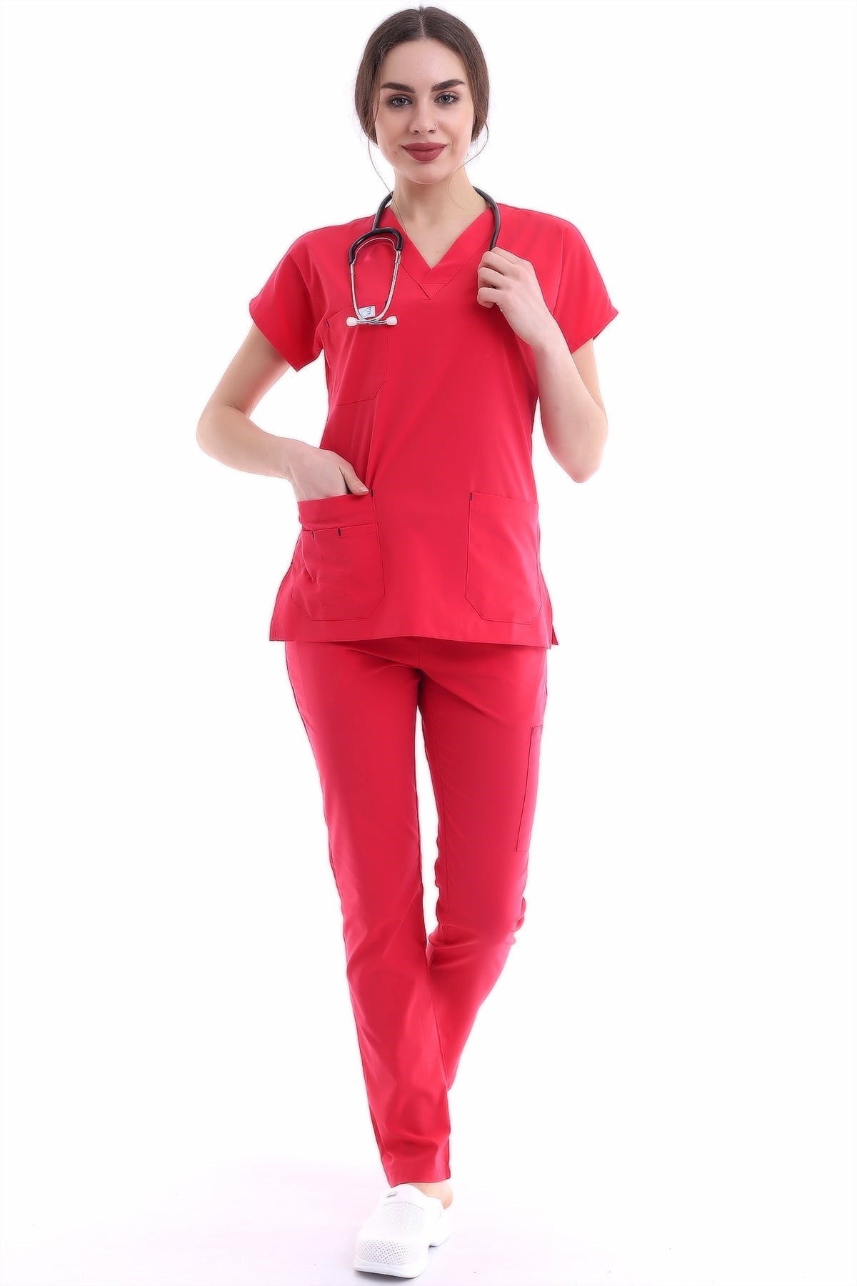 Likralı Scrubs Kırmızı