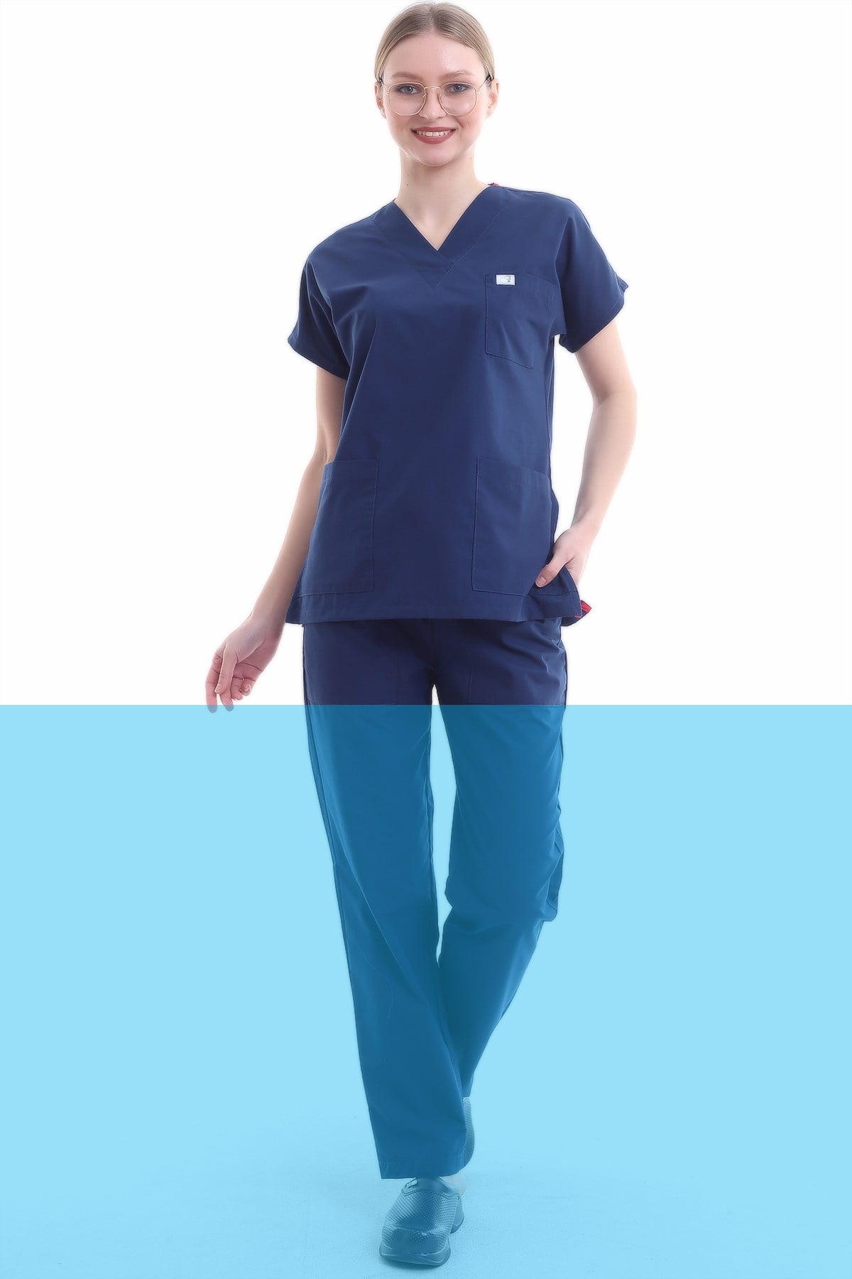 Tek Üst Hemşire Forması Açık Lacivert