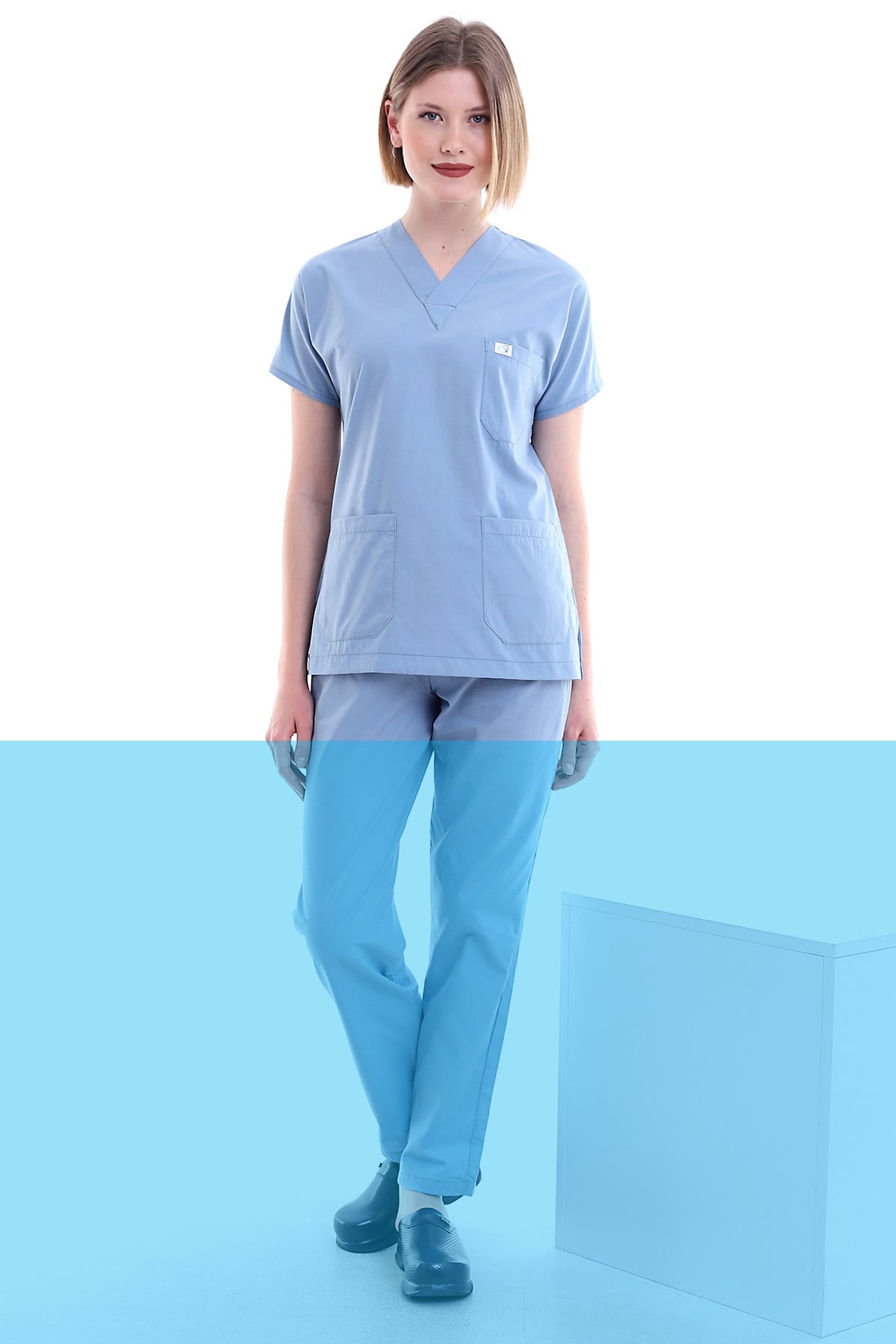 Tek Üst Hemşire Forması Açık Mavi