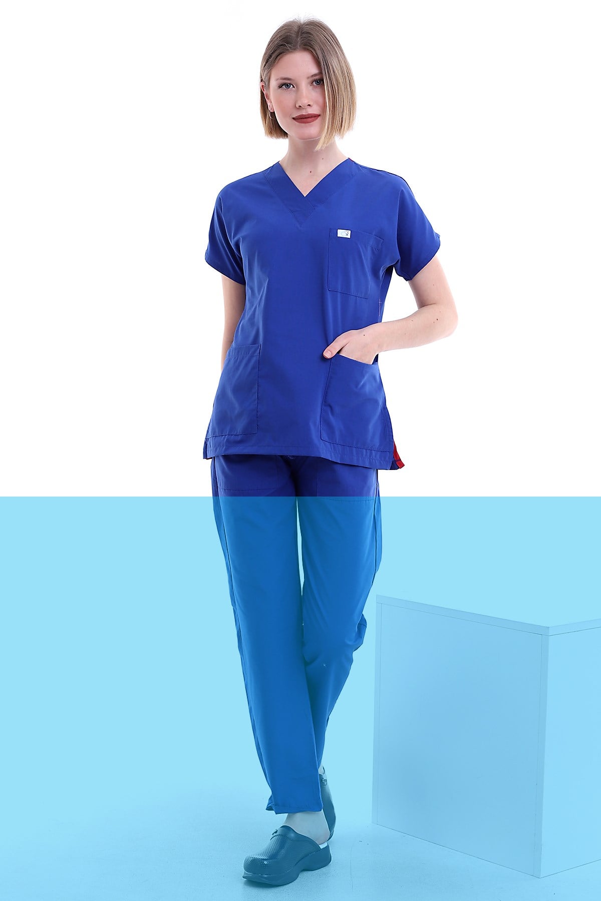 Tek Üst Hemşire Forması Saks Mavi
