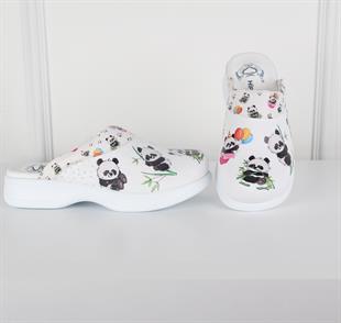 Beyaz Panda Desenli Sabo Terlik