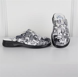 Beyaz Siyah Desenli Sabo Terlik