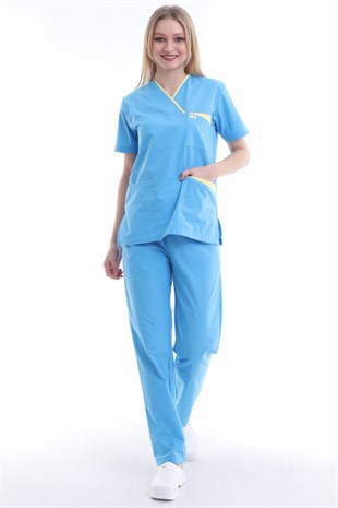 Garnili Açık Mavi Hemşire Forması