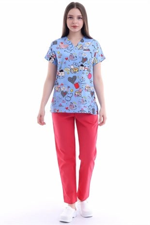 Hastane Desenli Hemşire Forması