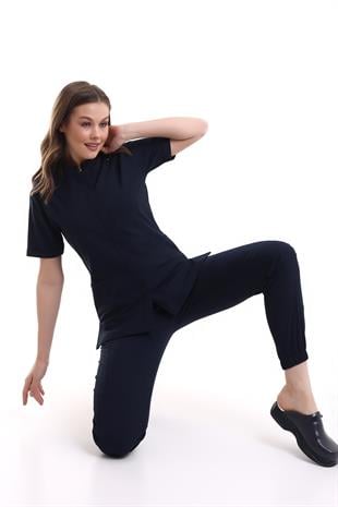 V Flex Likralı Hemşire Forması Lacivert