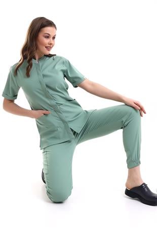 V Flex Likralı Hemşire Forması Limon küfü