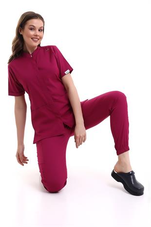 V Flex Likralı Hemşire Forması Vişne çürüğü