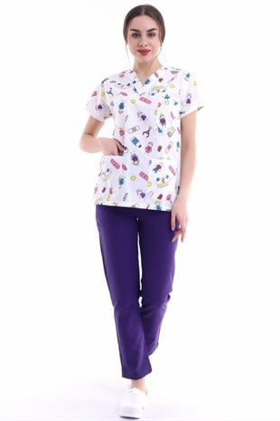 Yara Bandı Desenli Hemşire Forması