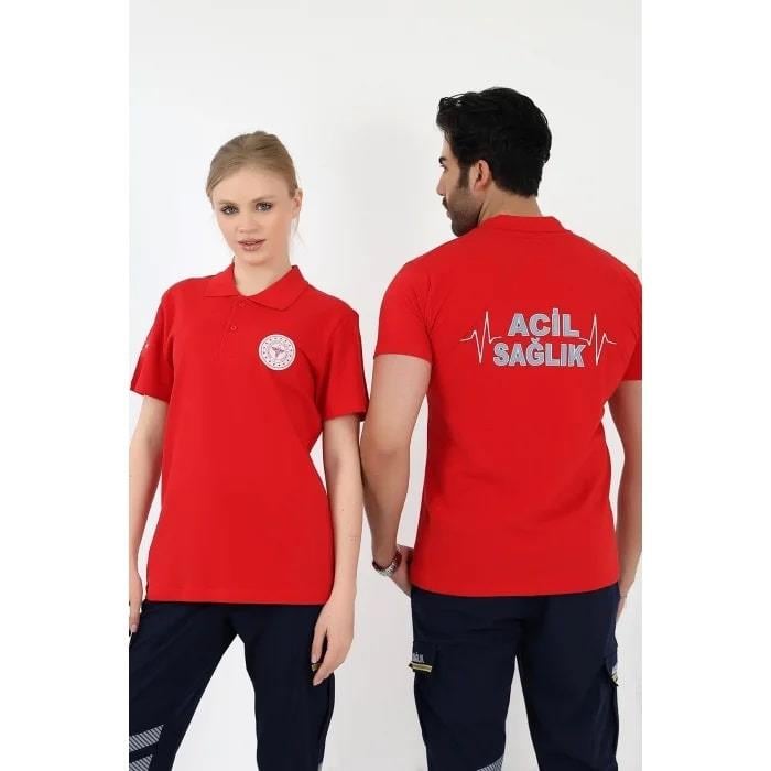 112 Acil Sağlık Tshirt Yakalı Kırmızı