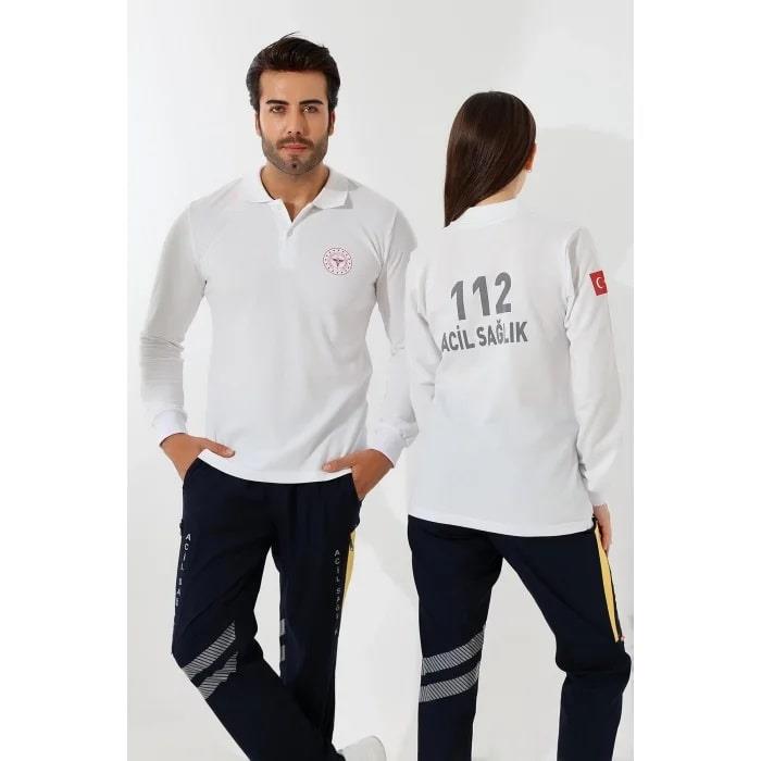112 Acil Sağlık Uzun Tshirt Yakalı Beyaz