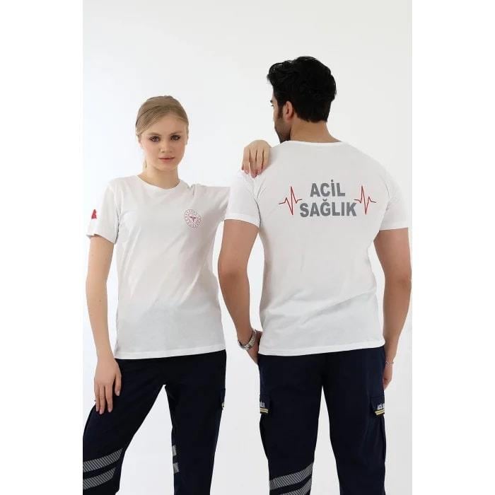 Acil Sağlık Tshirt Penye Yuvarlak Yaka Beyaz