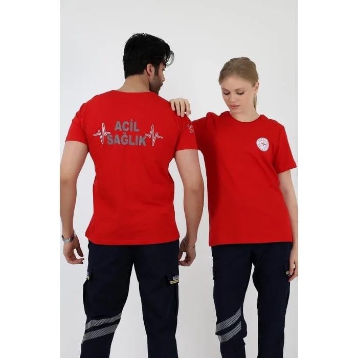 Acil Sağlık Tshirt Penye Yuvarlak Yaka Kırmızı