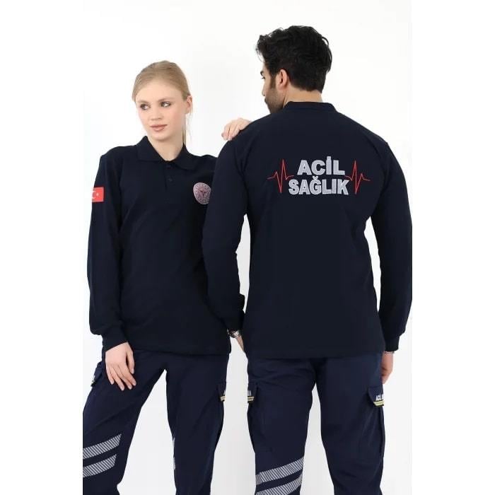 Acil Sağlık Tshirt Yakalı Uzun Kol Lacivert