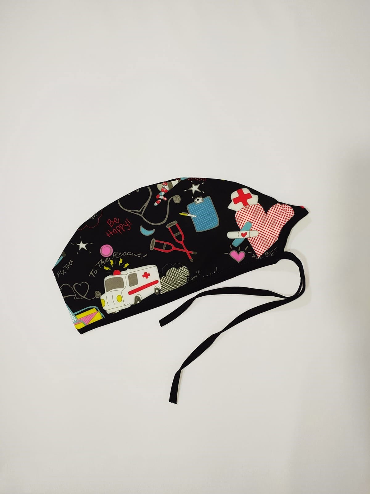 Cerrahi Bone Kalp Desenli Siyah