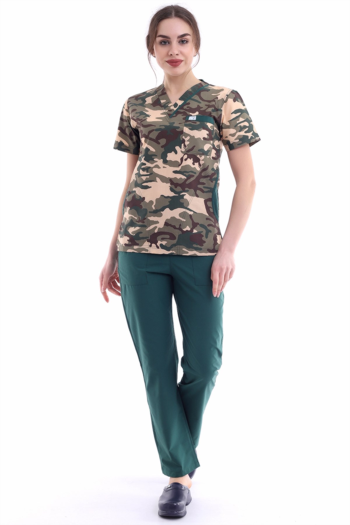 Kanguru Cepli Kamuflaj Desenli Hemşire Forması