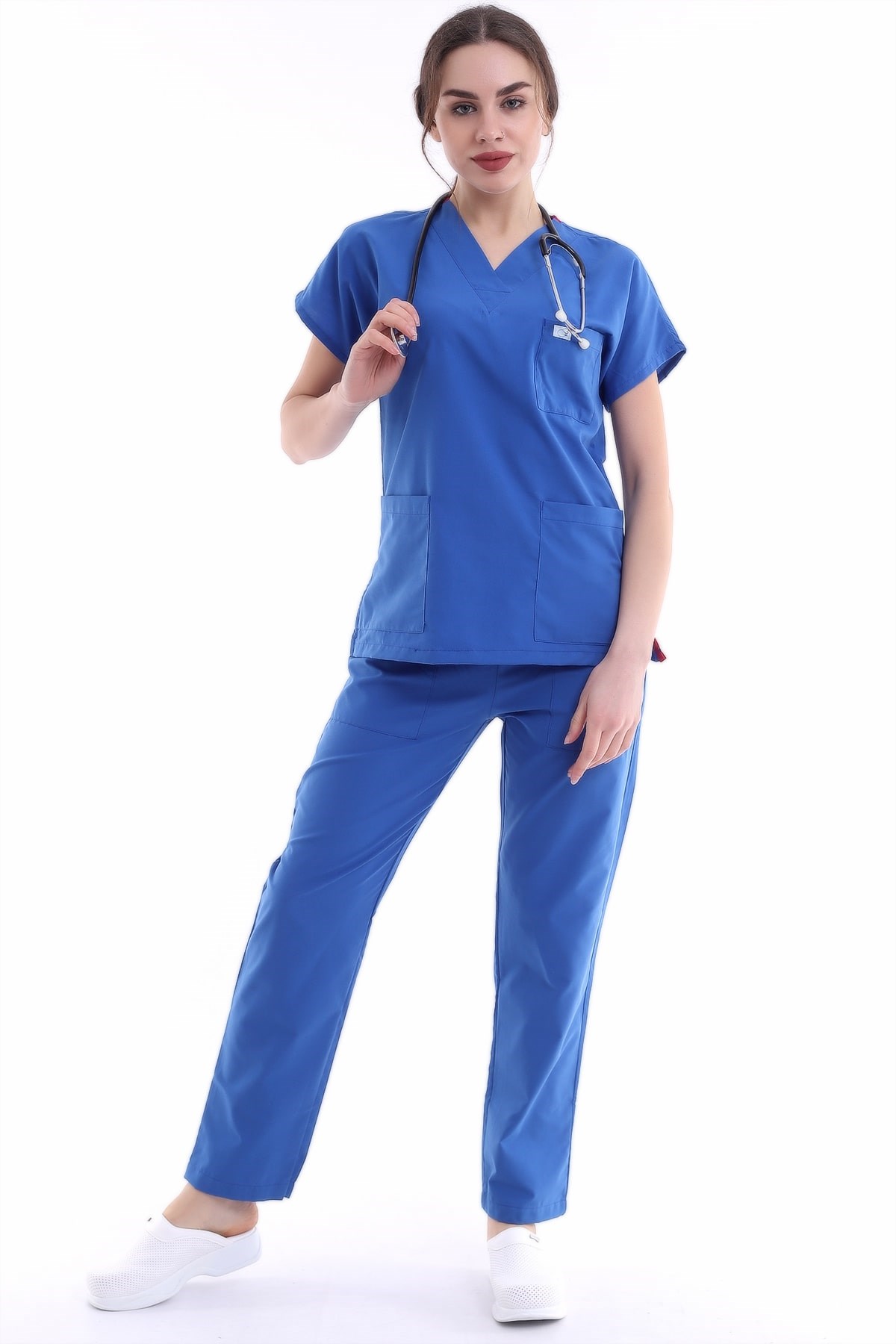 Likralı Scrubs Saks Mavi