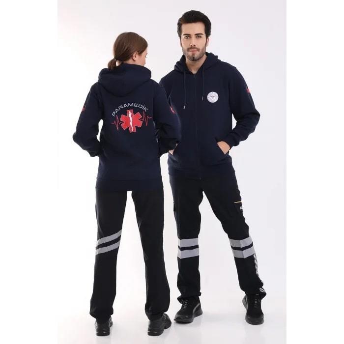 Paramedik Kapşonlu Hırka Unisex Lacivert