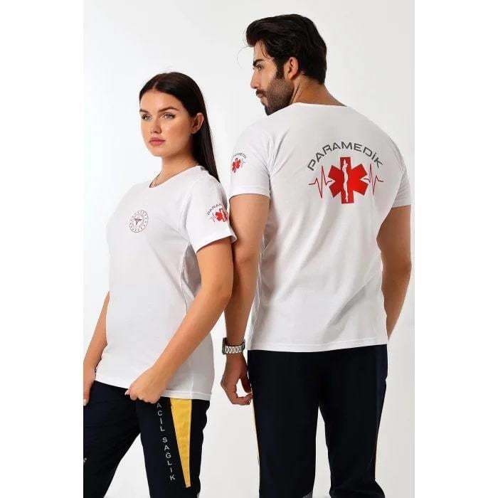 Paramedik Tshirt Unisex Yuvarlak Yaka Beyaz