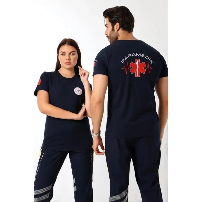 Paramedik Tshirt Unisex Yuvarlak Yaka Lacivert