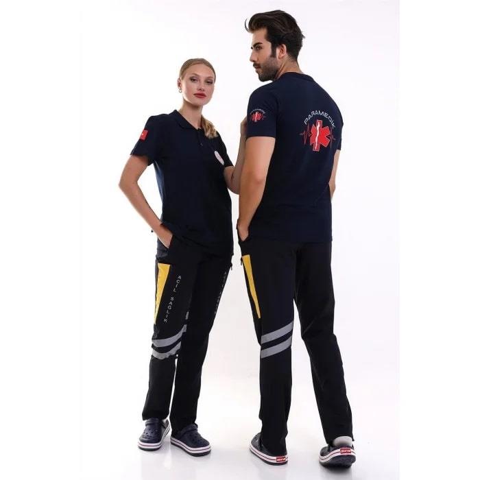 Paramedik Tshirt Yakalı Lacivert Unisex
