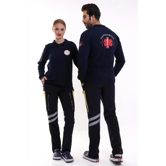 Paramedik Tshirt Yakalı Uzun Kol Lacivert
