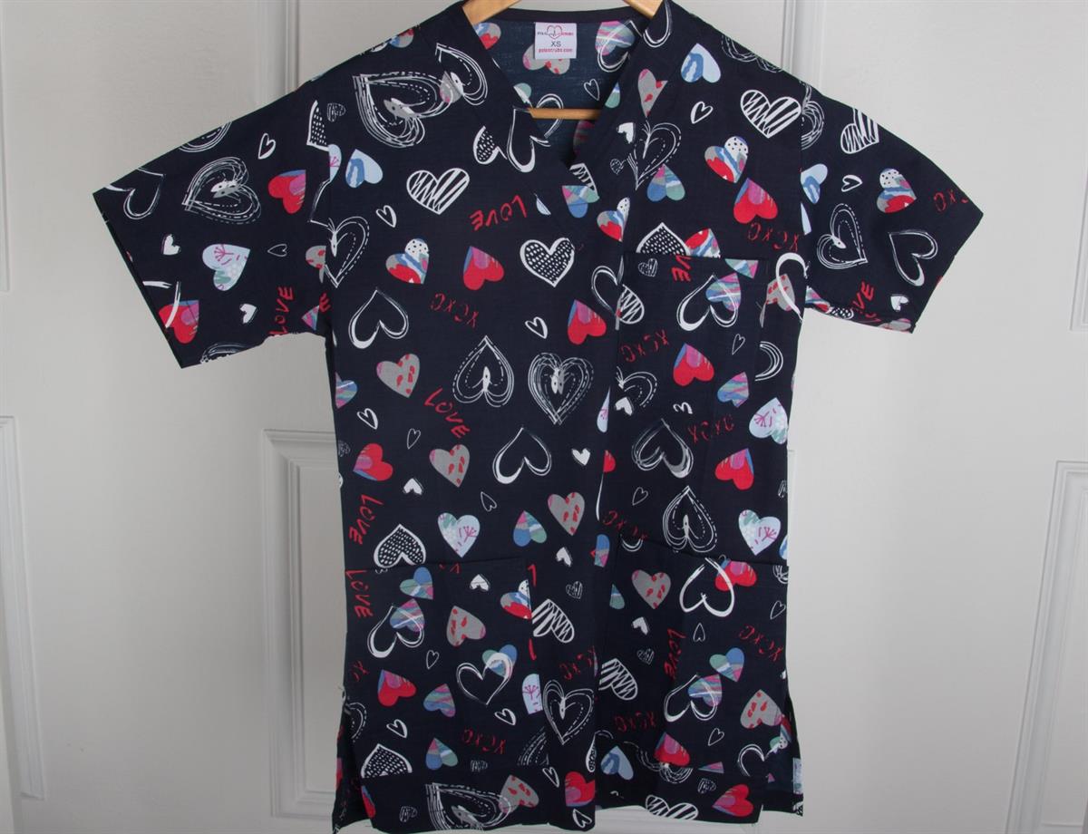 Tek Üst Forma Lacivert Kalp Desenli