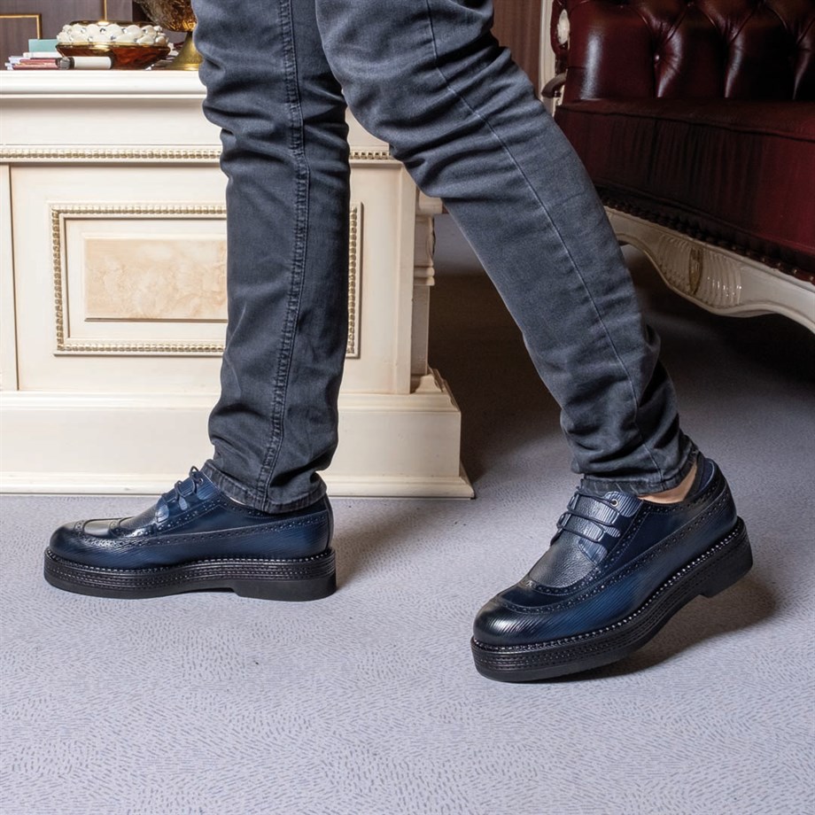 İtalyan Stil Hakiki Geyik Derisi Klasik Lacivert Erkek Ayakkabı - Guardi