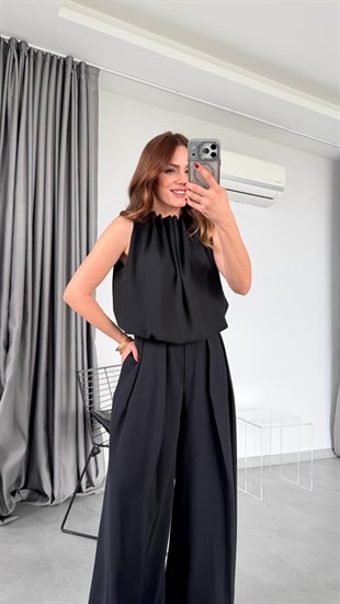 Venüs Boyundan Bağlamalı Crop Pantolon Takım