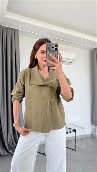 Haki Elsa Dik Yakalı Gömlek