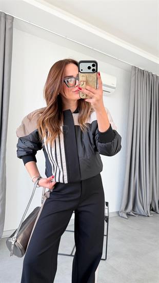 Bianca Şerit Detaylı Paraşüt Kumaş Takım