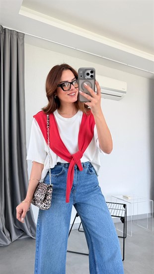 Kırmızı Milano Atkılı Tişört