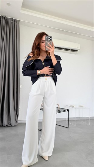 Beyaz Lilith Arka Beli Lastikli Pantolon