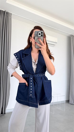 Daisy Kuşaklı Trop Detaylı Oversize Yelek