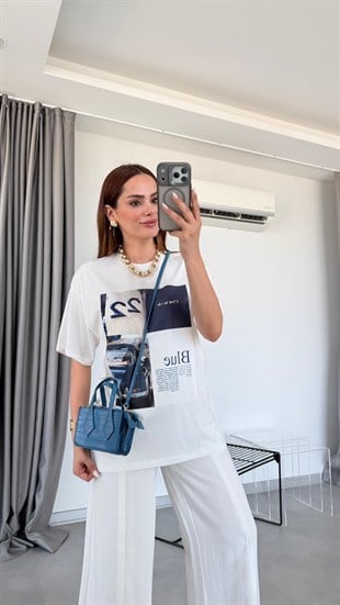 Lacivert Kala Baskılı Tişört