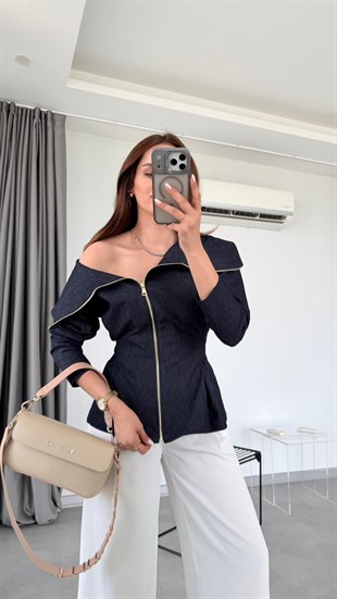 Lacivert Lilith Fermuarlı Detaylı Gömlek