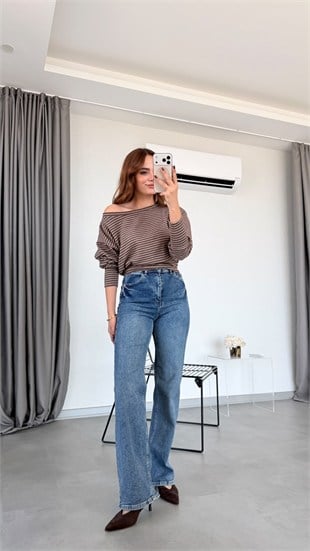 Lacivert Evan Yüksek Bel Jean