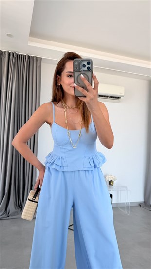 Bebe Mavisi Sien İp Askılı Bluz Pantolon Takım