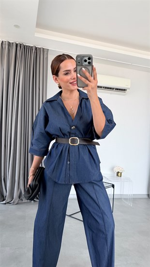Lacivert Kannes Denim Gömlek Pantolon Takım