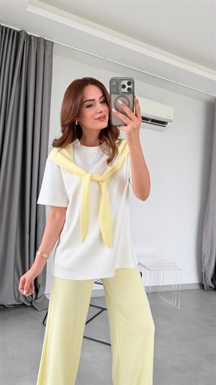 Sarı Selene Modal Atkılı Tişört Takım