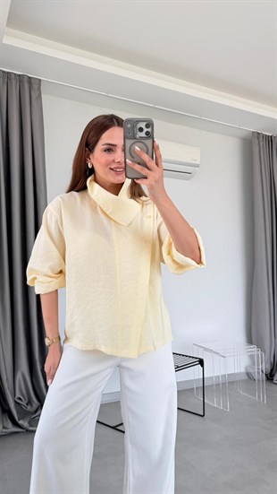 Sarı Elsa Dik Yakalı Gömlek