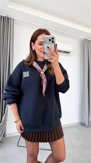 Rins Fularlı Lacivert Sweatshirt