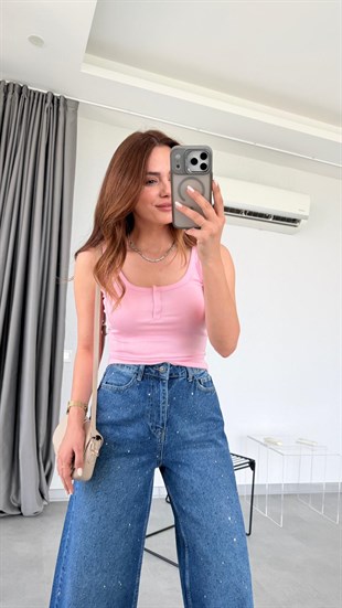 Pembe Zafir Askılı Çıtçıtlı Atlet