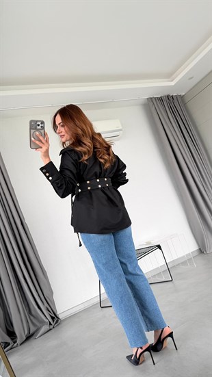 Siyah Carla Tasarım Model Kemerli Gömlek