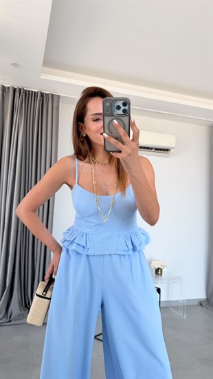 Bebe Mavisi Sien İp Askılı Bluz Pantolon Takım