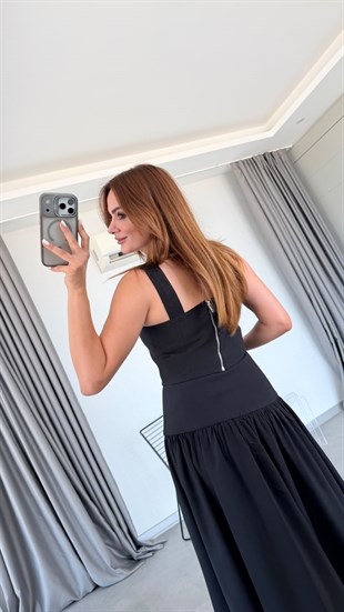 Siyah Muse Önü Bağcık Detaylı Korse Etek Takım